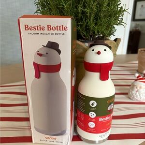 ASOBU Bestie Snowman Insulated Water Bottle 16 oz Multicolor Festive White